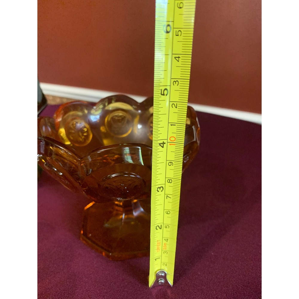 Fostoria Coin Glass Set Green Amber Vintage Retro Y2K Mid Century Rare 3pc - Picture 8 of 11